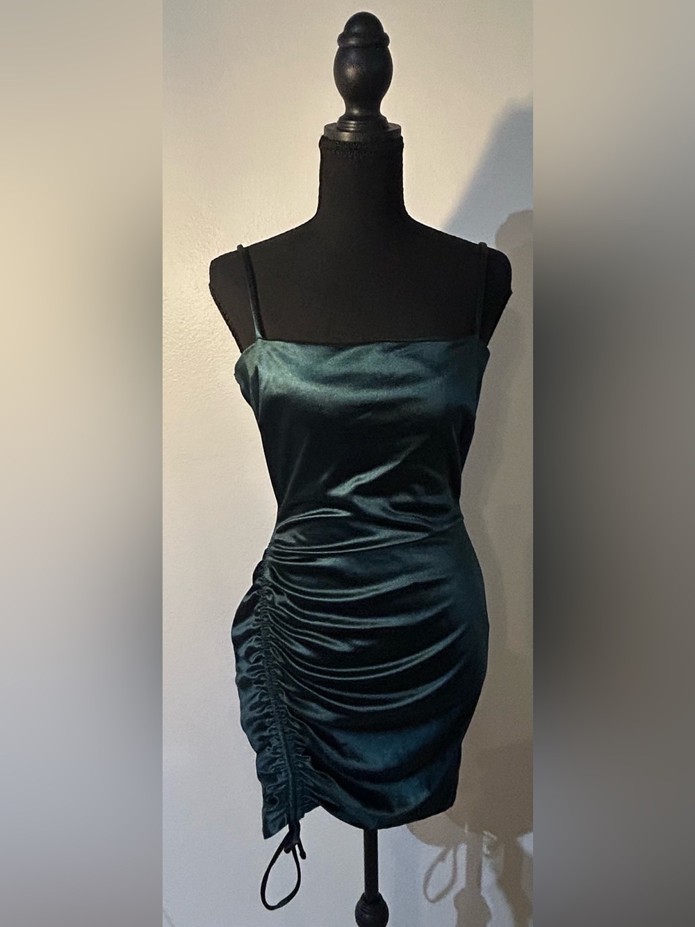 Windsor Emerald Satin Ruched Mini Dress